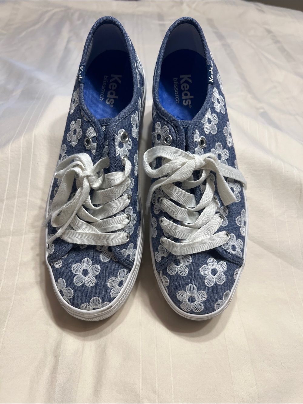 Keds Navy Canvas Sneakers with White Floral Embroidery